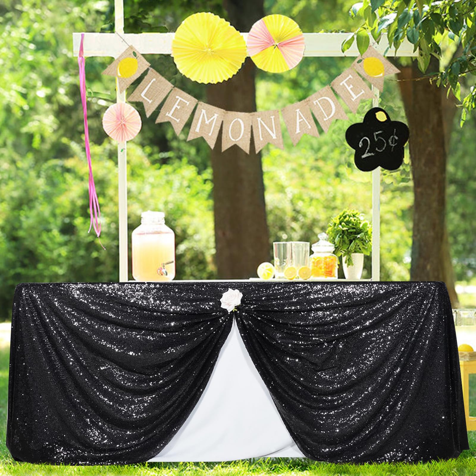 Partydelight Black Sequin Tablecloth Rectangular 60''X120'' Tablecloths Shimmer Table Cloth Sparkle Glitter Decorations